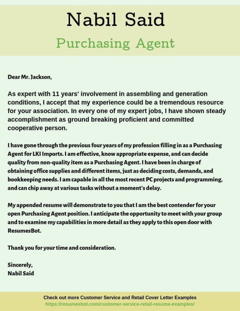 Sample Cover Letter For Purchasing Position