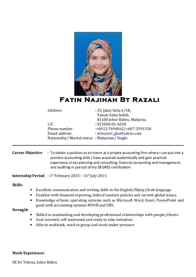 Sample Resume For Job Application In Malaysia