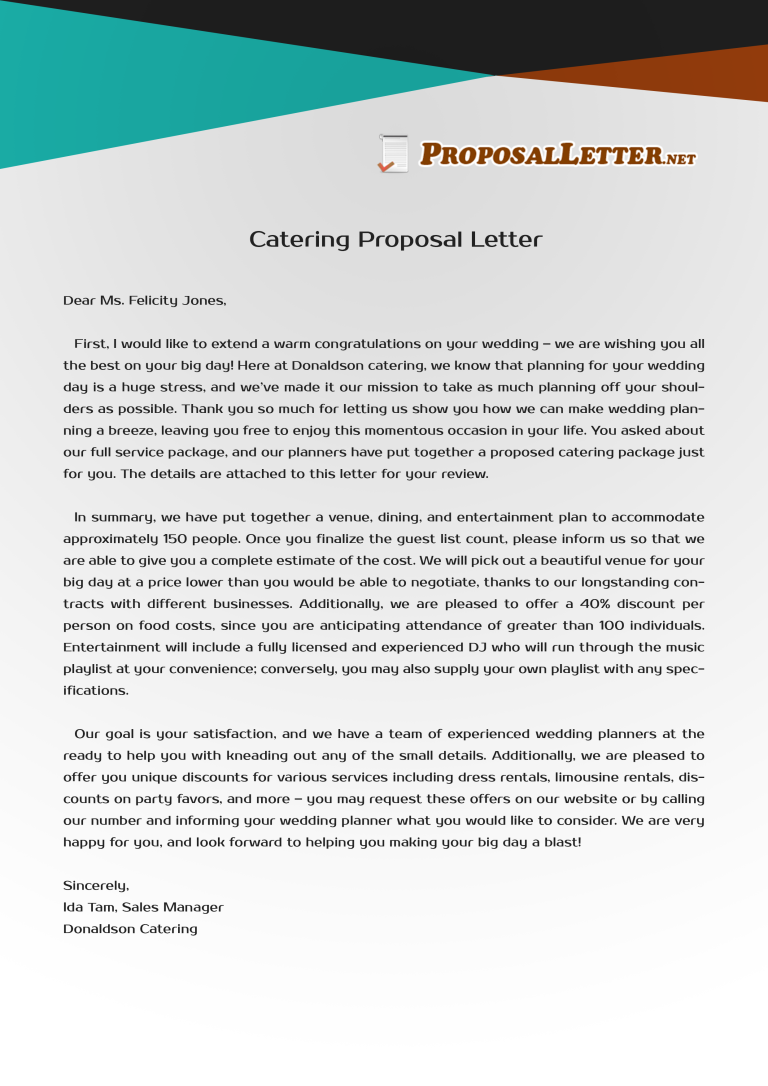 Catering Company Profile Sample Cover Letter
