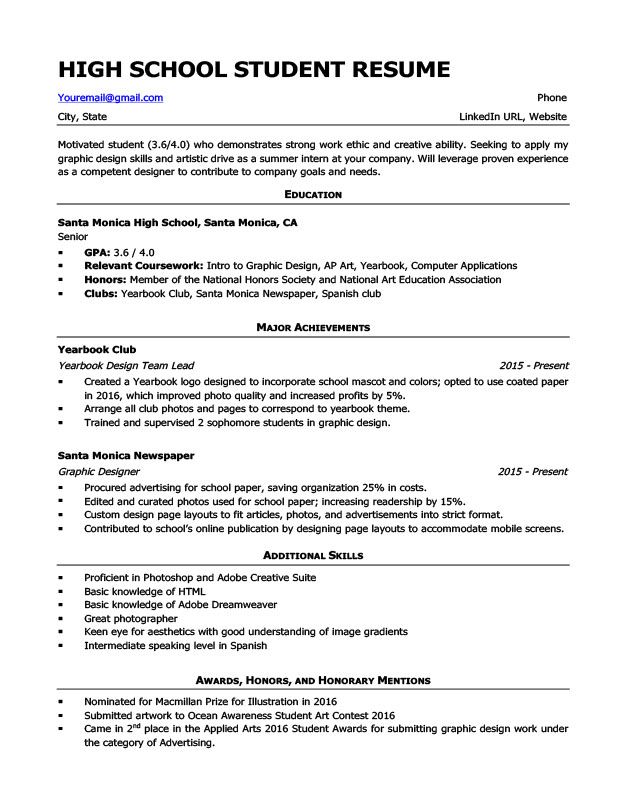 College Resume Examples For Internships