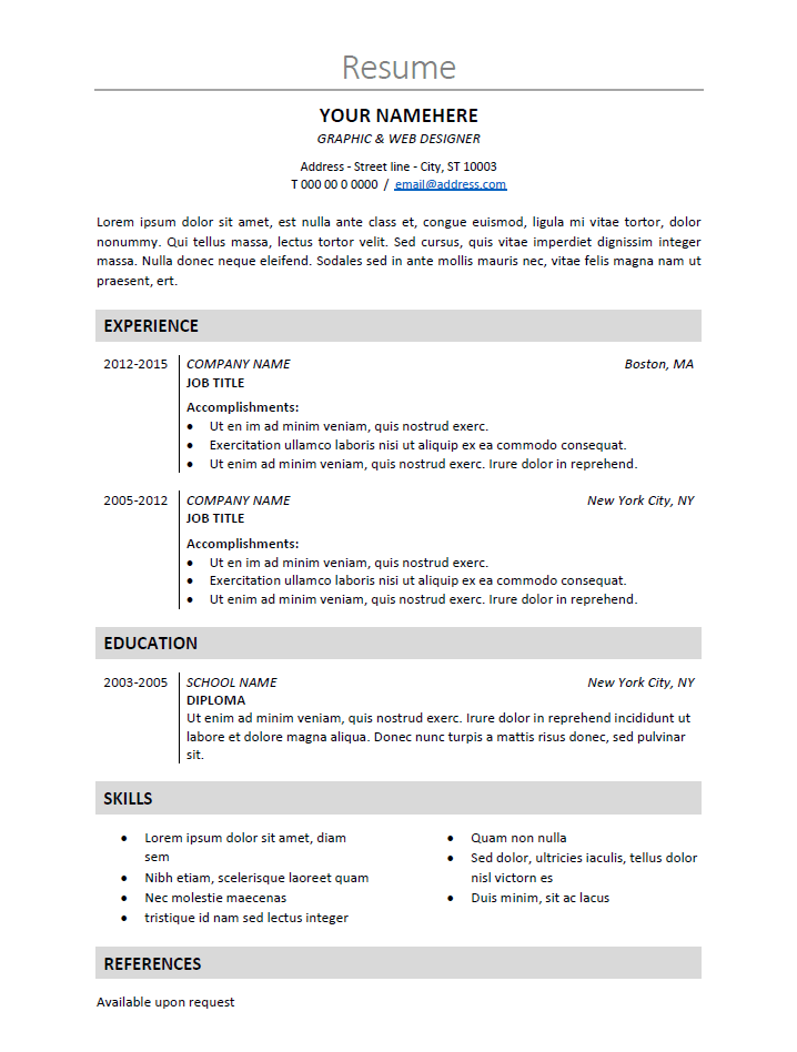 Classic Resume Examples