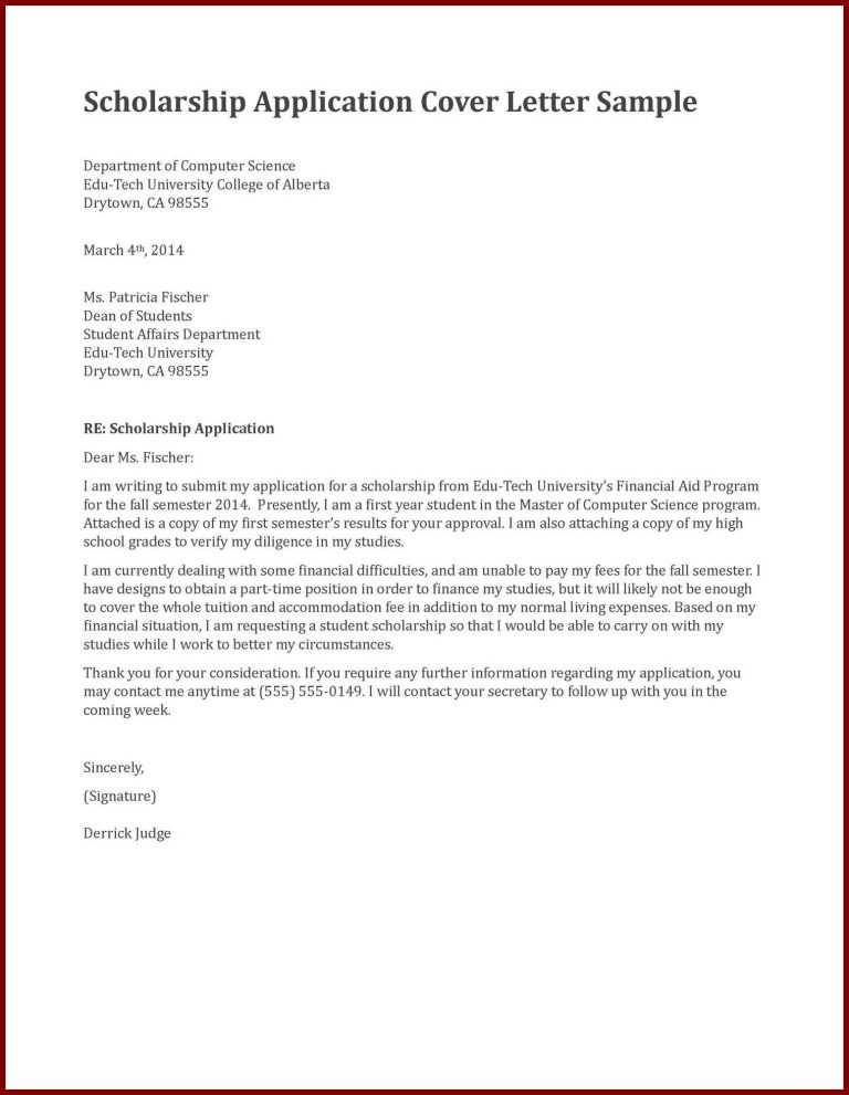 Example Of Application Letter For Scholarship