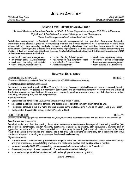Operations Manager Resume Examples
