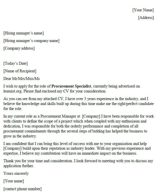 Procurement Manager Cover Letter