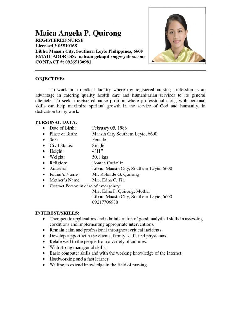 Sample Resume For Fresh Graduate Nurses Without Experience Philippines