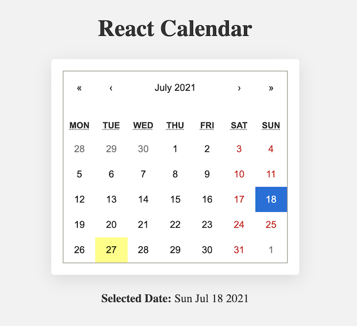Calendar React Js Example