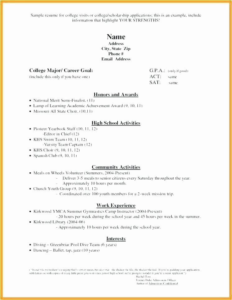 College Resume Examples For Scholarships
