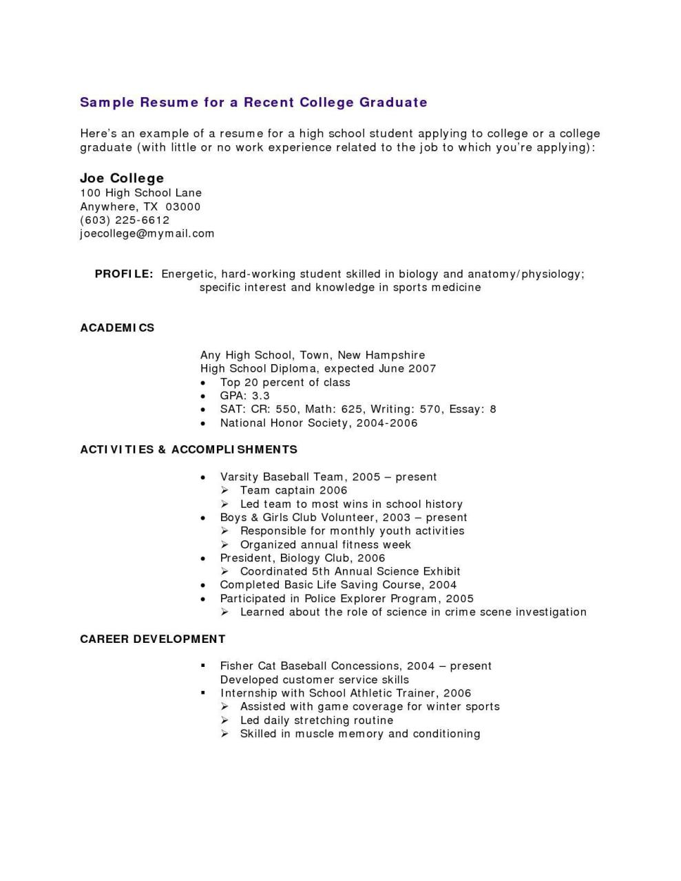 Example Of Resume To Apply Job Without Experience