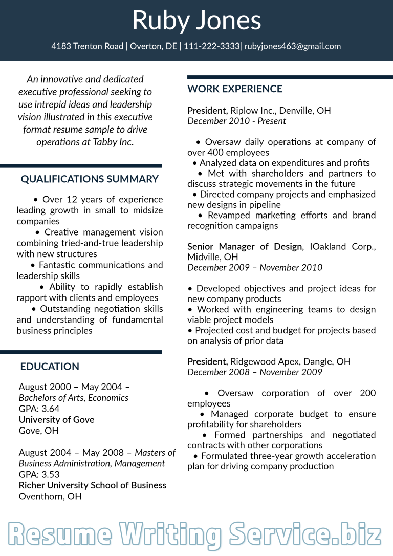 Professional Resume Examples 2019