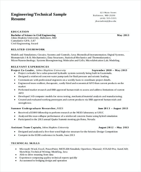 Software Engineer Student Cv Example