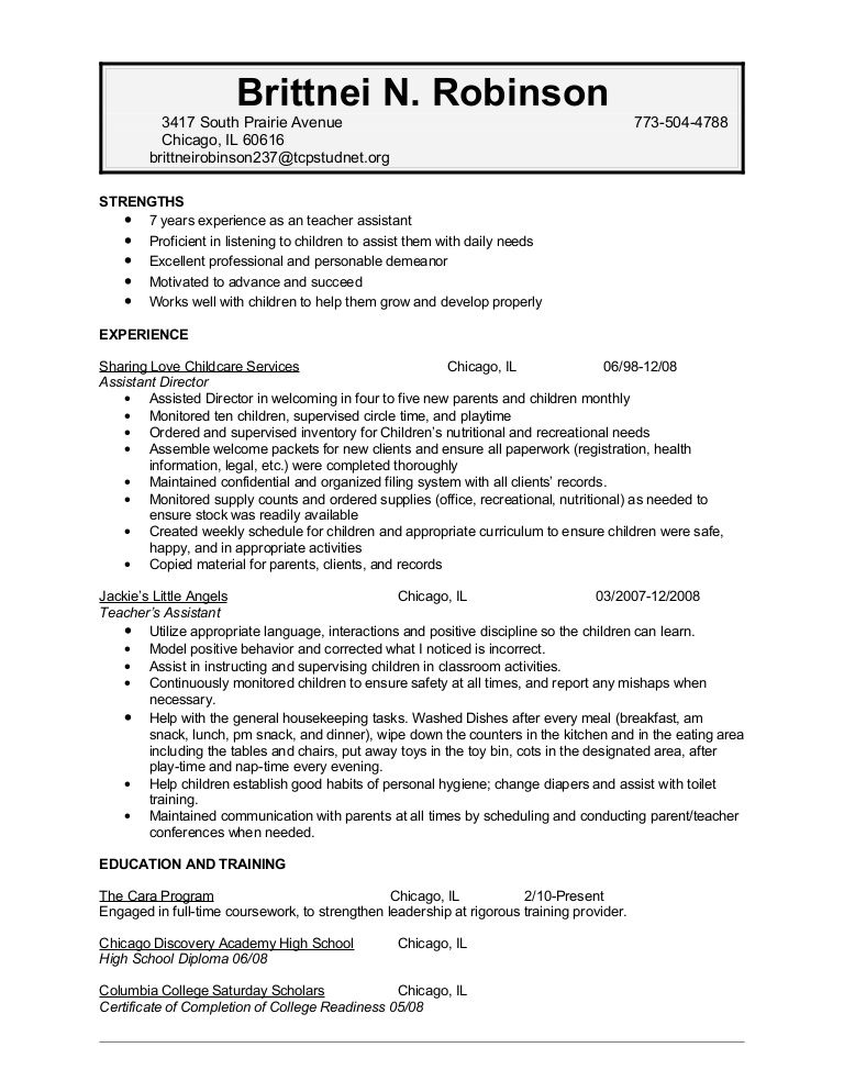 Child Care Resume Examples