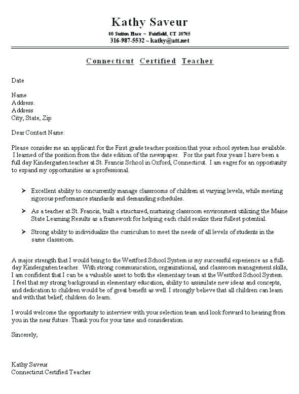 Resume Letter Sample For Teacher