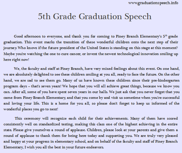 5th Grade Student Graduation Speech Examples