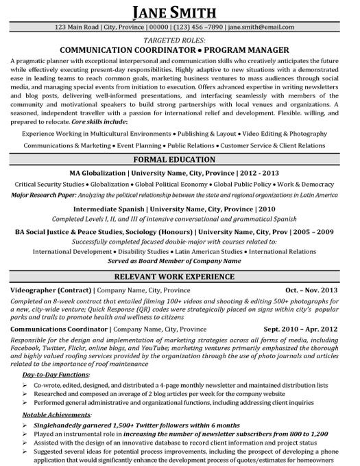 Program Coordinator Resume