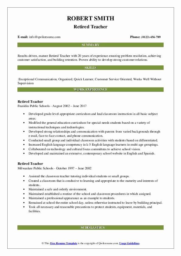 Resume For Retired Person Sample