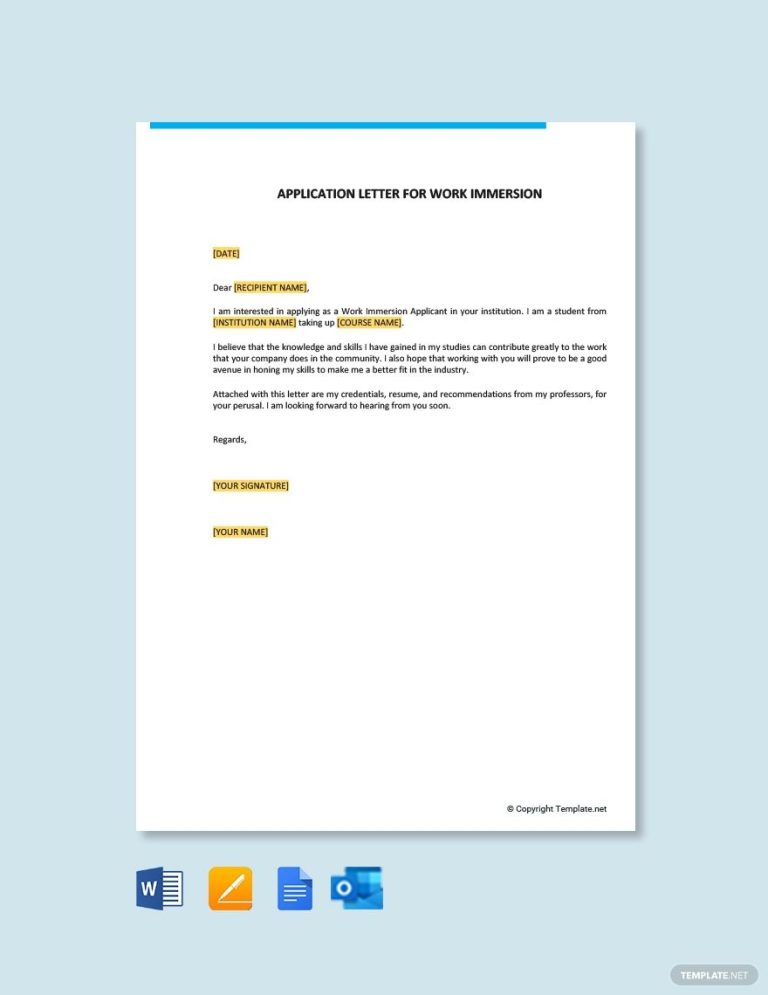 Example Of Application Letter For Work Immersion