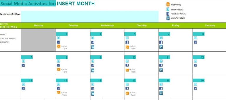 Social Media Content Schedule Example
