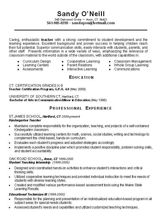 Resume Writing Examples For Teachers