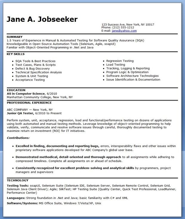 Sample Resume For Experienced Software Tester
