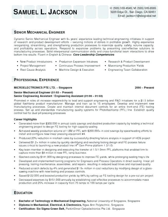 Experienced Mechanical Engineer Resume Format