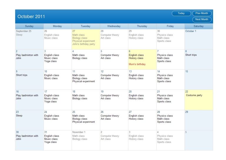 Calendar On Website Example