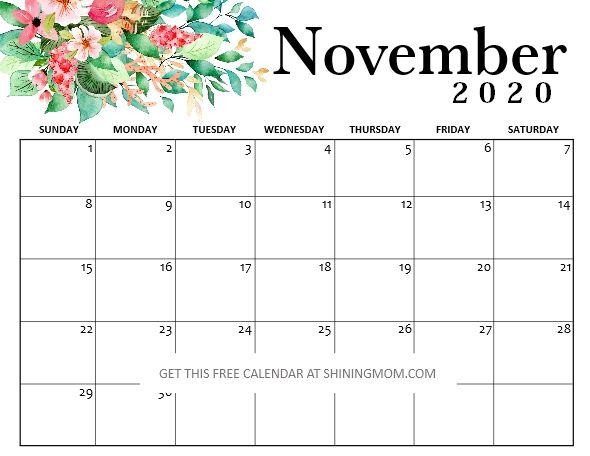 November Calendar Important Dates
