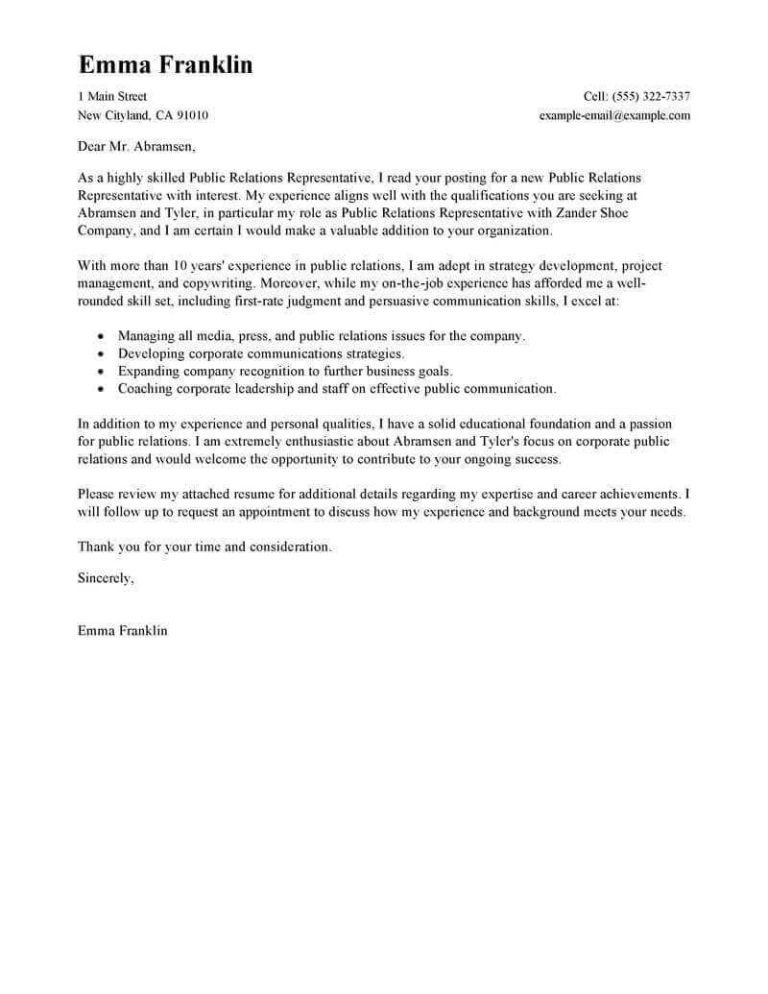 Pr Cover Letter Examples