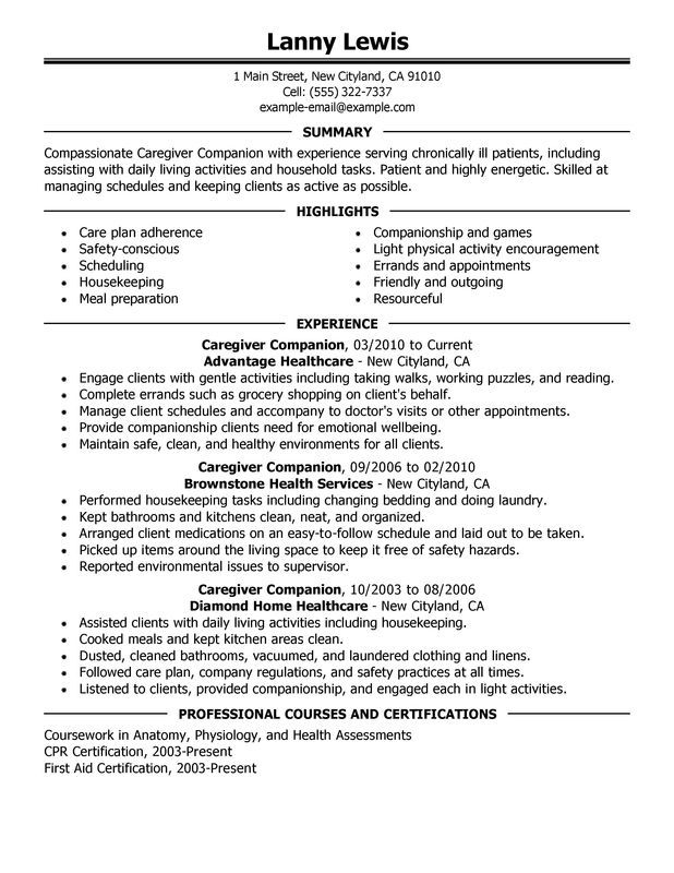Caregiver Sample Resume Objectives