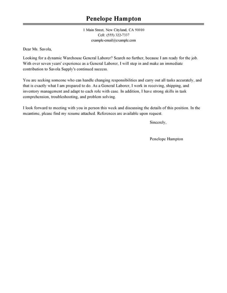 General Job Cover Letter Examples