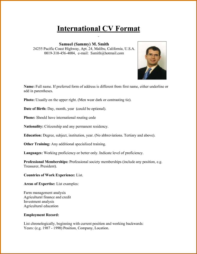Sample Resume For Abroad