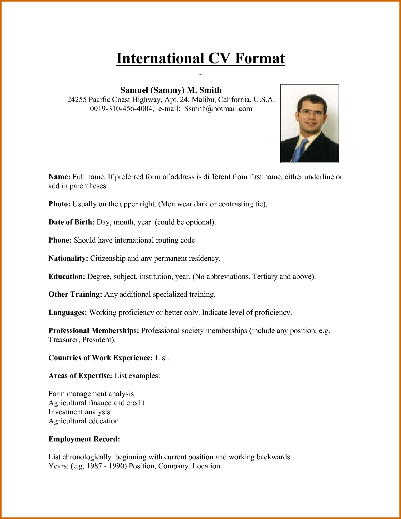 Sample Resume For Abroad Application