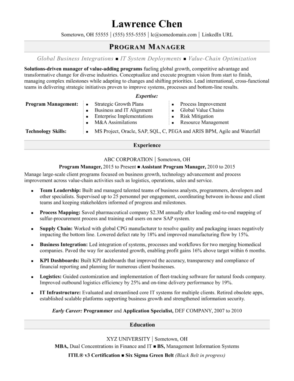 Program Manager Resume Linkedin