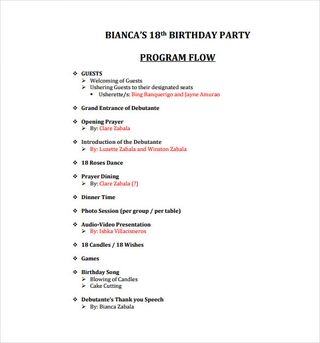 Sample Program For Debut 18th Birthday