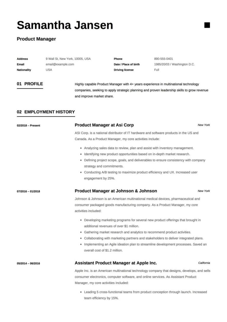 Business Resume Examples 2018