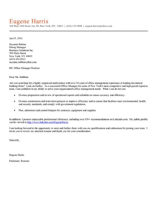 Office Manager Cover Letter Examples