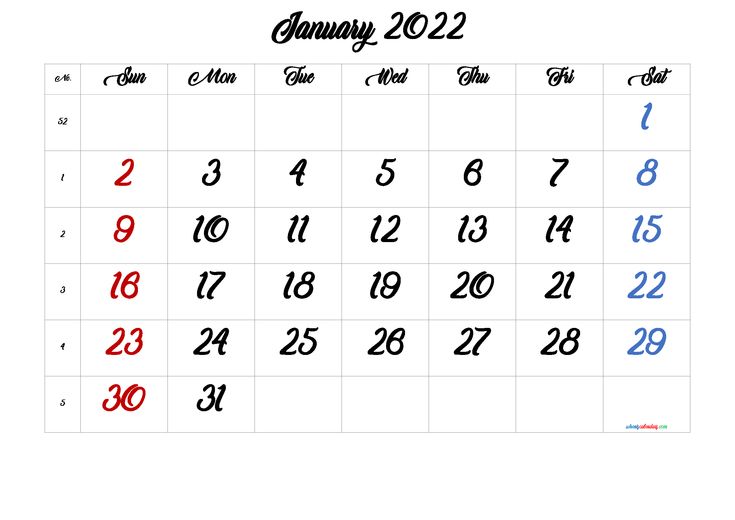 Free Printable Calendar Templates January 2022