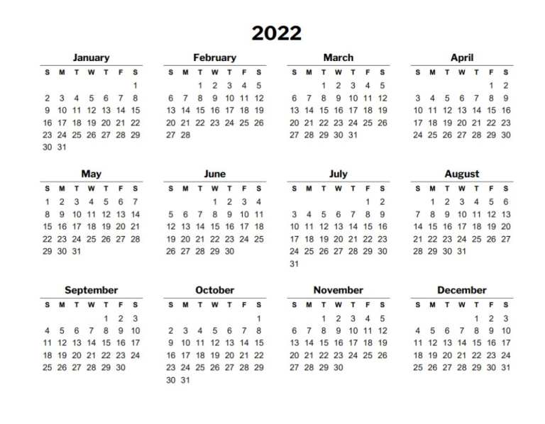 Calendar 2022 Printable Design