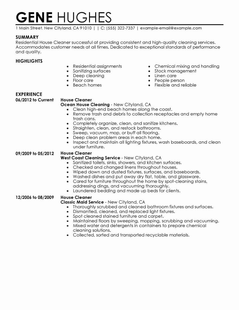 House Cleaning Resume Sample