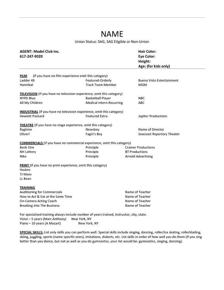 Modeling And Acting Resume Examples