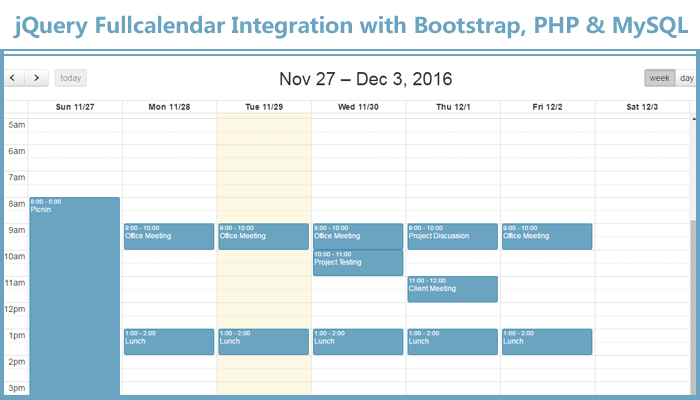 Bootstrap Full Calendar Example