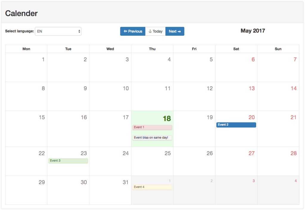Bootstrap 4 Event Calendar Example Coverletterpedia