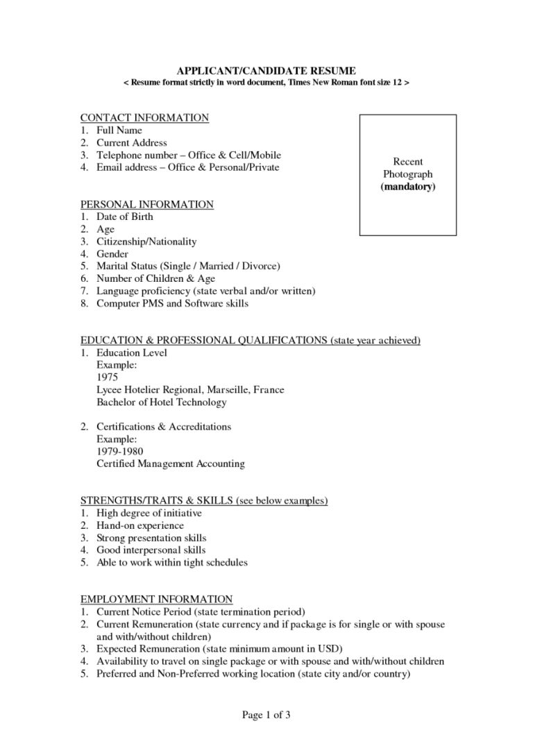 Simple Resume Format For Freshers Free Download In Ms Word