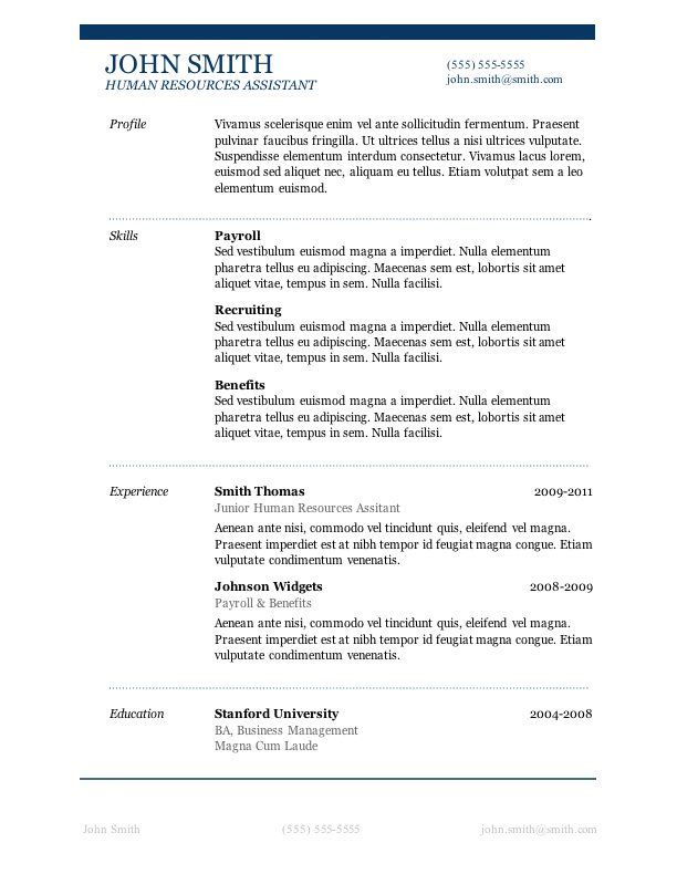 Professional Curriculum Vitae Format Download In Ms Word