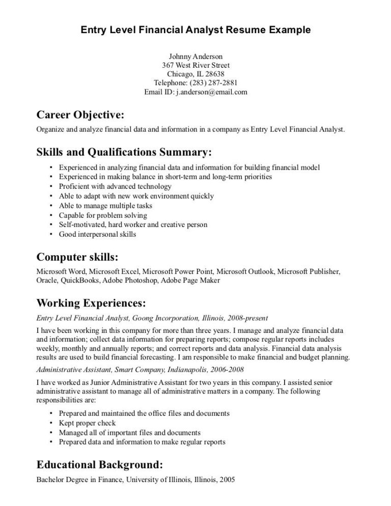 Financial Analyst Resume Objective Examples