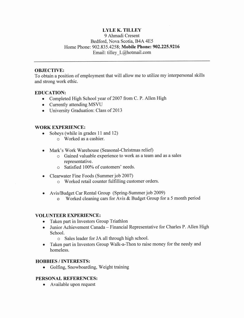 How To Write A Resume For A Highschool Graduate With No Experience