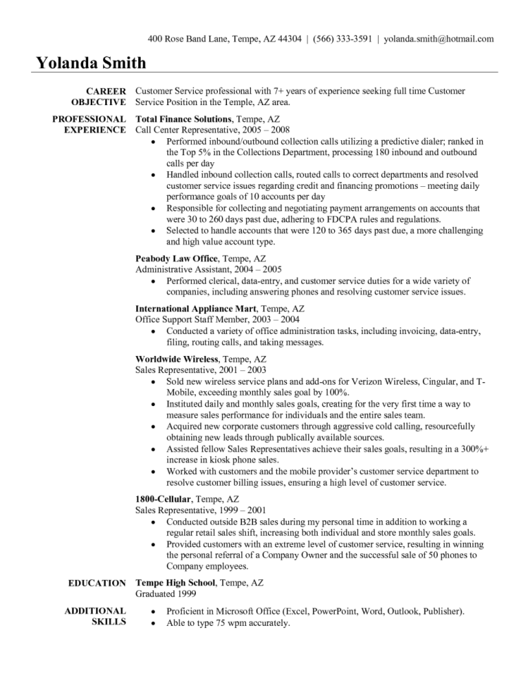 Customer Service Supervisor Resume Objective Examples