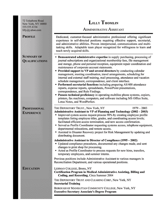 Resume Profile Examples Administrative Assistant