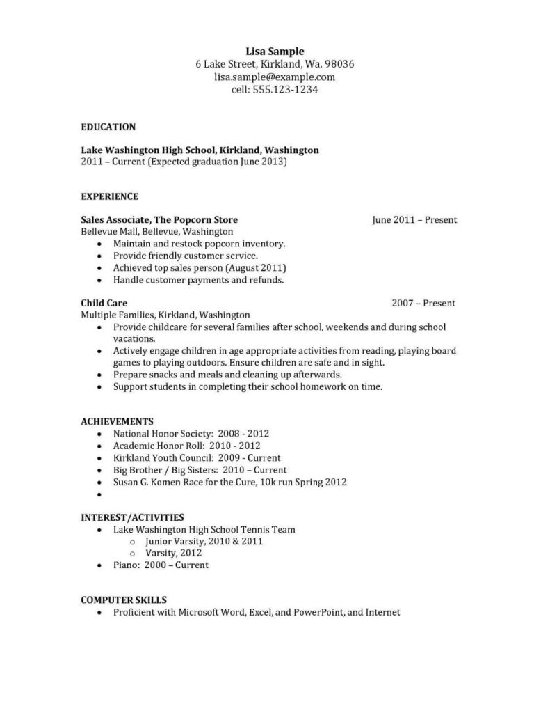 How To Do A Resume For A Teenager With No Experience – Coverletterpedia