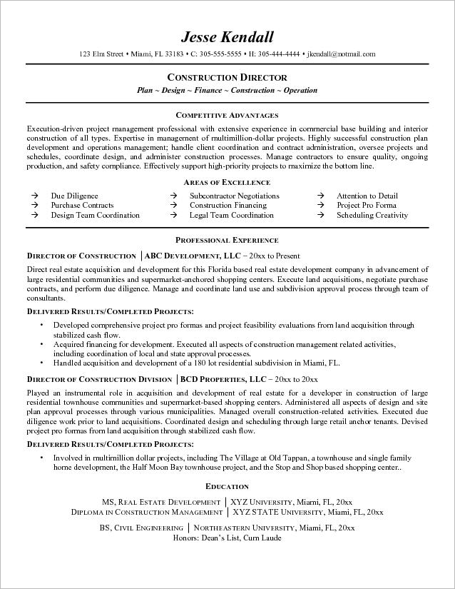 Construction Project Manager Responsibilities Resume