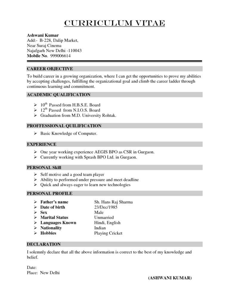 Simple Resume Format Download In Ms Word Editable